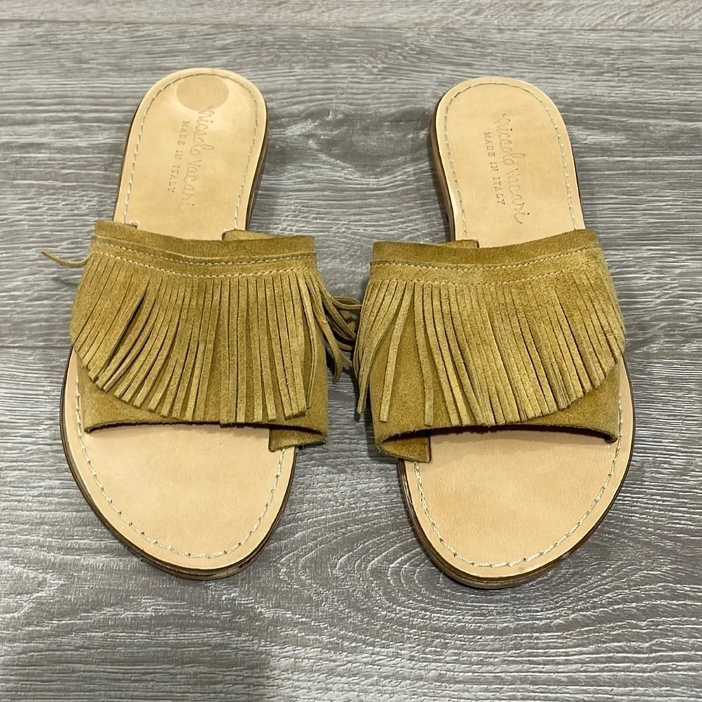 Niccolo Vacari Leather Fringe Slip On Slide Sandal Made in Italy 8